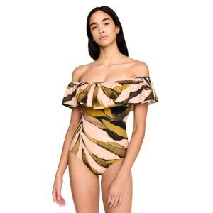 Marie Oliver Ellery Swim Bathing Suit One Piece Womens XL Sand Black Tan Ruffle